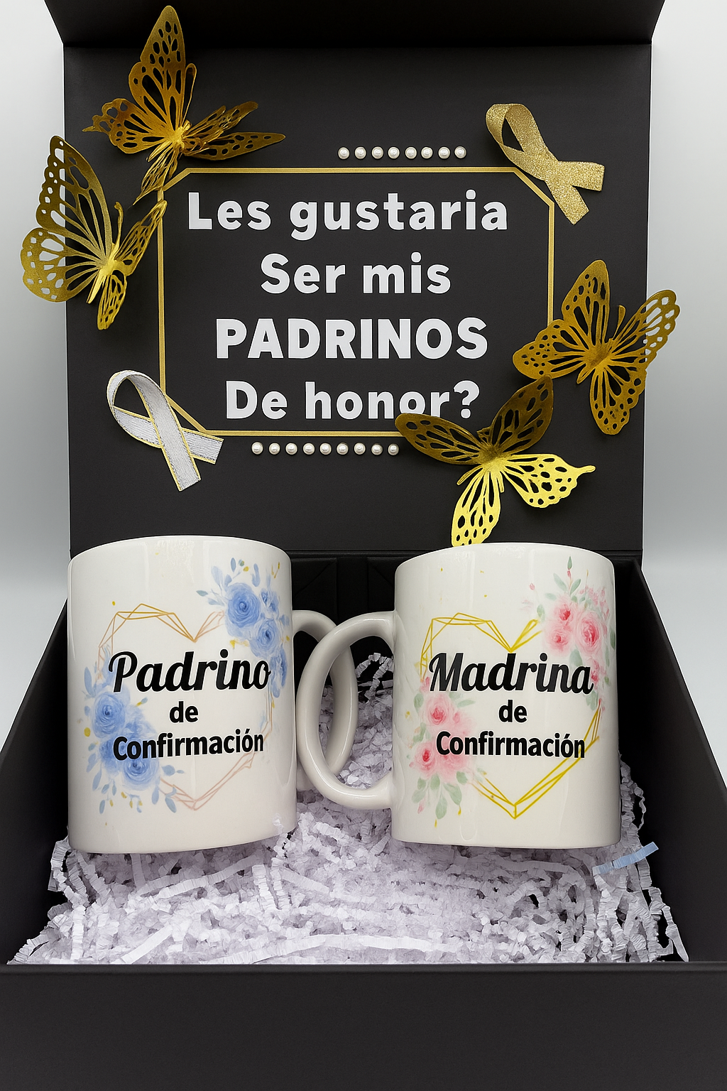 Padrinos Gift Box with Elegant Butterfly Design Gold Accents Satin Bow for Special Occasions Perfect for Gifting on Any Occasion